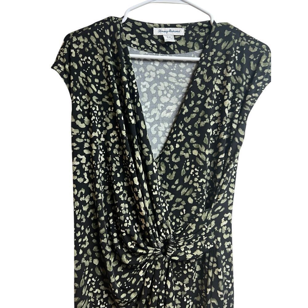 Tommy Bahama Wild One Faux Wrap Dress Black Tan Small - Picture 3 of 9